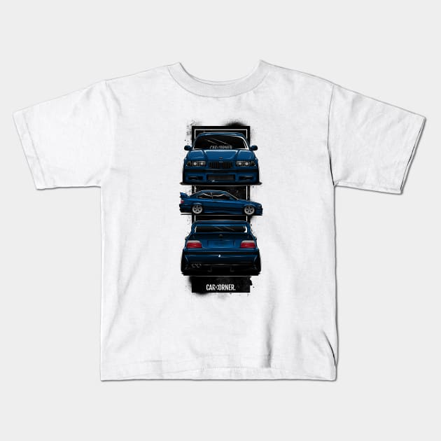 EDM - E36 M Full White BG - CarCorner Kids T-Shirt by CarCorner - Automotive Artwork